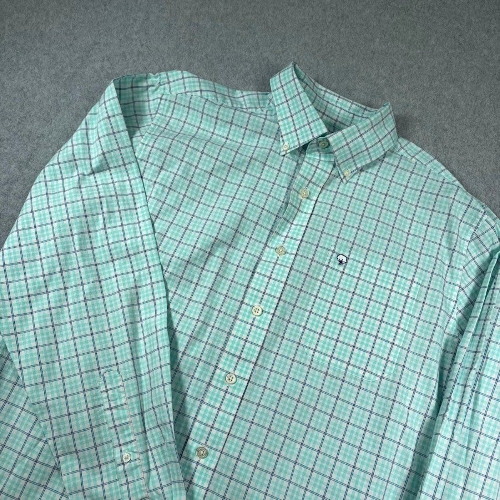 Southern‎ Shirt Button Down Mens Medium Mint Green Check Cotton Club Stretch